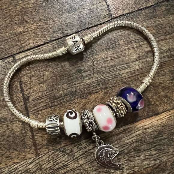 Pandora Snake Chain Bracelet and 6 Charms - Picture 1 of 7